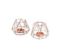 ECHTWERK Set di 2 portacandele/portacandele Vintage Small, edizione rame, design geometrico, portacandele votivi per soggiorno/camera da letto/sala da pranzo, decorazione tavola nuziale
