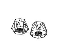 ECHTWERK Set di 2 portacandele vintage piccoli, edizione nera, design geometrico, portacandele votivi per soggiorno/camera da letto/sala da pranzo, decorazione tavola nuziale