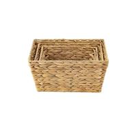 ECHTWERK Set di 3 cestini portaoggetti in giacinto d'acqua, rettangolari, colori naturali, cestini in vimini in S/M/L, impilabili per bagno, ufficio e soggiorno