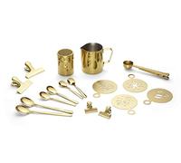 ECHTWERK Set di accessori per caffè, 23 pezzi, 350 ml, 4 espresso, 4 cappuccino, 4 latte macchiato, 4 pinze per caffè, 4 stampini per caffè, 4 cucchiaini per caffè, stile barista oro