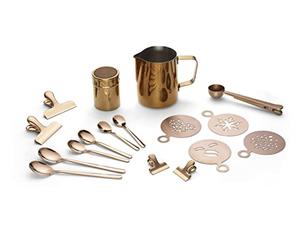 ECHTWERK Set di accessori per caffè, 23 pezzi, 600 ml, 4 espressi, 4 cappuccini, 4 caffè macchiati 4 pinze per caffè, 4 stampini per caffè, 4 cucchiaini per caffè, rame stile barista