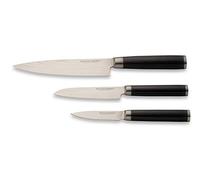 ECHTWERK Set di coltelli Damasco, 3 pezzi, coltello da cuoco/cucina, coltello Santoku/coltello giapponese, spelucchino/coltello per verdure, acciaio damasco, manici in legno Pakka