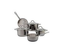 ECHTWERK Set di pentole ad induzione in acciaio inox di alta qualità con coperchio in vetro, 3 padelle, casseruola e padella Tutti i bruciatori Black Edition