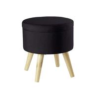 ECHTWERK Sgabello Max, Contenitore per sedili, cubo per sedili, Rotondo, con vano portaoggetti, sfoderabile, Sedile Imbottito, Gambe in Legno, Nero, 32 x 32 x 39 cm