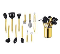 ECHTWERK Utensili da cucina, Set di 12 utensili da cucina, Utensili da cucina con manico in acciaio inox, Portautensili, Ausili domestici in silicone antiaderente, Edizione oro, EW-KS-1202G