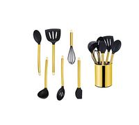 ECHTWERK Utensili da cucina, set di utensili da cucina da 7 pezzi, utensili da cucina con manico in acciaio inox, portautensili da cucina, utensili in silicone antiaderente, edizione oro