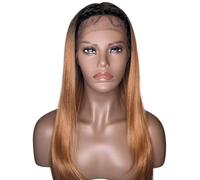 ECLA Flora Parrucca Lace Frontale Liscia Lunga 51cm 20" Entrambe le trecce sul davanti Capelli sintetici resistenti al calore per le donne colore Tie and Dye Black & Gold Brown TT1B/27 Wig
