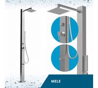 Four & More Design - Doccia da giardino per esterni, con colonna doccia a pioggia, in acciaio inox spazzolato V4A/316, modello MELE con attacco per acqua calda e fredda per il giardino