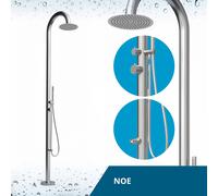 Four & More Design - Doccia da giardino per esterni, in acciaio INOX spazzolato V4A/316, modello NOE, con attacco per acqua calda e fredda per il giardino