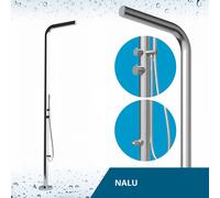 Four & More Design - Doccia da giardino per esterni, in acciaio INOX spazzolato V4A/316, modello NALU con attacco per acqua calda e fredda per il giardino