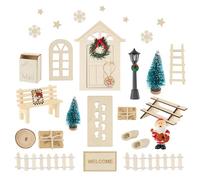 EclipseGuard 29 Pezzi Porta Elfo Natale Kit, Porticina Elfo Natale Legno Accessori, Porta Elfo Magica con Ghirlanda di Natale, Mini Albero Natale, Scopa, Stivali, Scala, Decorazioni Natalizie Regali