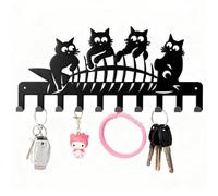 Eclove 26 x 12cm Portachiavi da Parete, Appendichiavi da Parete in Metallo Nero con 8 Ganci, Tema Gatto Gancio da Parete, Decorativo per Corridoio Porta Anteriore Camera da Letto (Quattro gattini)