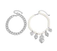 ECMQS 2 cavigliere in lega con perle a forma di cuore e catena in vita | Cavigliera e cintura in metallo, regolabile, con perle finte, accessori per gioielli da donna