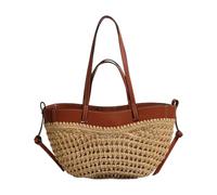 ECMQS Borsa tote in tessuto con finiture a contrasto e doppi spallacci | Doppi spallacci, finiture a contrasto e forma spaziosa per il trasporto quotidiano, vacanze al mare e viaggi primaverili