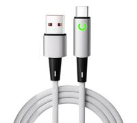 ECMQS Cavo di alimentazione da USB-a a tipo C, luce LED, bianco, 2 m | Filo intrecciato da 240 W con spegnimento automatico per uso quotidiano domestico del dispositivo di routine