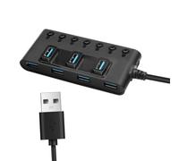 ECMQS Hub USB Plug and Play per sistemi informatici comuni | Espansione porta a 7 porte con controllo a pulsante, luci LED blu e ingresso di alimentazione laterale per