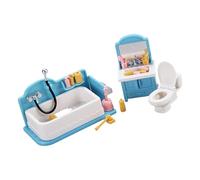 ECMQS Set da bagno in scala 1:12, lavabo incluso | Casetta giocattolo blu, modello da bagno, in plastica, con funzioni realistiche, gioco e presentazione