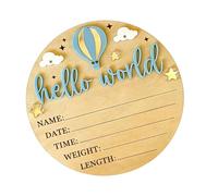 ECMQS Targhe in legno per annuncio di nascita, celeste, argento | Nome e data personalizzabili per la decorazione della cameretta dei bambini, in legno lavorato a mano con spazio per scrivere