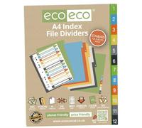 Eco A4 File Divisori 1-12 50% Riciclato Plastica Colori Assortiti Etichette X 4