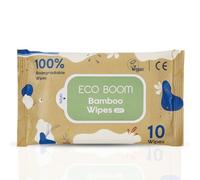 ECO BOOM Salviettine umidificate in bambù biodegradabili al 100%, vegane, 99,7% acqua RO, senza profumo e delicate per pelli sensibili (confezione da 10 salviette)