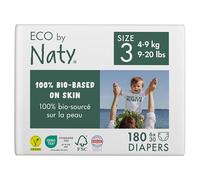 Eco by Naty Eco-Friendly Baby Nappies - 100% Plant-Based Materials on Skin, Soft, for Sensitive Skin & Super Absorbent (Size 3, 180 Count)