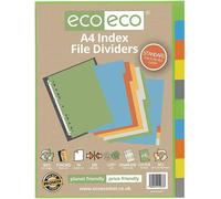 Eco-Eco A4 10 Parti Divisori File 50% Plastica Riciclata Tab Assortiti X 4