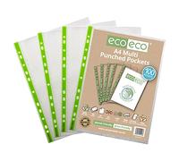 eco-eco Buste portadocumenti formato A4, 100% riciclate, multi perforate, trasparenti, in poliestere, 65 micron (2 confezioni da 100), 200 portafogli, eco113 x 2
