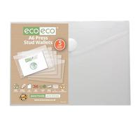 eco-eco - Cartelle trasparenti in plastica riciclata al 95%, con bottone a pressione, formato A6, confezione da 5, eco155