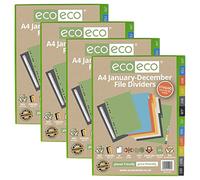 Eco-eco - Divisori per file A4, 50% riciclati, multiforati, rinforzati, colore gennaio - dicembre, 200 micron, confezione da 4, eco081 x 4