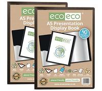 eco-eco Eco002x2 - Raccoglitore per presentazioni, formato A5, 50% riciclato, 40 tasche, colore: nero, con buste in plastica, confezione da 2