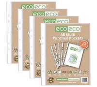 eco-eco Eco012x4 - Foglio di protezione in 100% riciclato, formato A5, con fori multipli, trasparente, 45 micron (100 tasche)