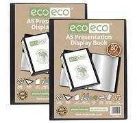 eco-eco Eco064x2 - Raccoglitore per presentazioni, formato A5, 50% riciclato, 80 tasche, colore: nero, con buste in plastica, confezione da 2