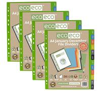 eco-eco Eco082x4 - Divisori portadocumenti A4 riciclati, 50% riciclati, multiforatura, colore rinforzato, da gennaio a dicembre, extra larghi, 200 mic (confezione da 4), eco082 x 4