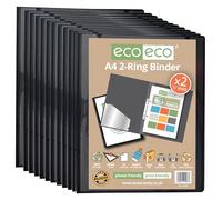eco-eco Eco086x12 - Raccoglitore a 2 anelli, formato A4, 95% riciclato, dorso 22 mm, confezione da 12, colore: nero