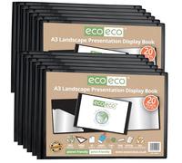 eco-eco Eco096x12 - Raccoglitore per presentazioni, formato A3, 50% riciclato, 20 tasche, colore nero, con buste in plastica, confezione da 12