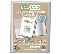 eco-eco Eco101 - Raccoglitore per presentazioni, formato A3, 50% riciclato, 40 tasche, trasparente, con buste in plastica