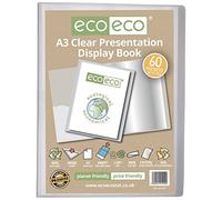 eco-eco Eco102 - Raccoglitore per presentazioni, formato A3, 50% riciclato, 60 tasche, trasparente, con buste in plastica