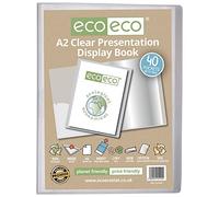 eco-eco Eco104 - Cartella portadocumenti in plastica riciclata, formato A2, 50%, 40 tasche, trasparente