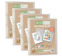 eco-eco eco112x4 - Raccoglitore per presentazioni, formato A4, 95% riciclato, dorso 22 mm, 2 anelli, trasparente, confezione da 4