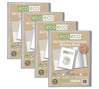 eco-eco eco127x4 - Cartellina portadocumenti trasparente, formato A5, 50% riciclata, 20 tasche, con buste in plastica, confezione da 4
