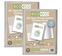 eco-eco eco128x2 - Cartellina portadocumenti trasparente, formato A5, riciclata al 50%, 40 tasche, con buste in plastica, confezione da 2
