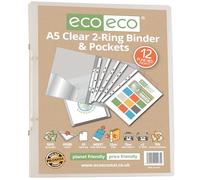 eco-eco Eco173 - Raccoglitore ad anelli con 12 tasche multiforate, formato A5, 65% riciclato, trasparente