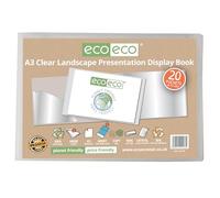 eco-eco Eco176 - Raccoglitore per presentazioni, formato A3, 50% riciclato, 20 tasche, trasparente, con buste in plastica