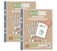 eco-eco Premier - Buste forate formato A5, confezione da 50, colore | Plastica da 90 micron, trasparente, multiperforata, per raccoglitori ad anelli, formato A5, senza acidi e senza copie