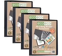 Eco-eco - Raccoglitore ad anelli a 4 O, formato A5, 65% riciclato, con 12 tasche multiforate, dorso 22 mm, confezione da 4 pezzi, colore: nero, eco045 x 4