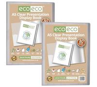 eco-eco - Raccoglitore per presentazioni, formato A5, 50% riciclato, 80 tasche, trasparente, con buste in plastica, confezione da 2, eco149 x 2
