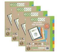 Eco-eco - Set di 10 divisori per file con indice di argomento, 50% riciclati, multiforati e rinforzati, 200 g/m², confezione da 4