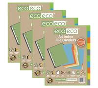 Eco-eco - Set di 10 divisori per file con indice di riferimento, formato A4, 50% riciclato, 200 g/m², confezione da 4