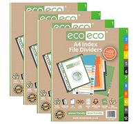 Eco-eco - Set di 12 divisori per cartelle, formato A4, 50% riciclati, multiforati, rinforzati, colore riciclato, 200 g/m², confezione da 4 pezzi, eco029 x 4