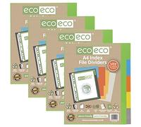 Eco-eco - Set di 5 divisori per file con indice di argomento, formato A4, 50% riciclati, rinforzati, extra larghi, 200 g/m², confezione da 4